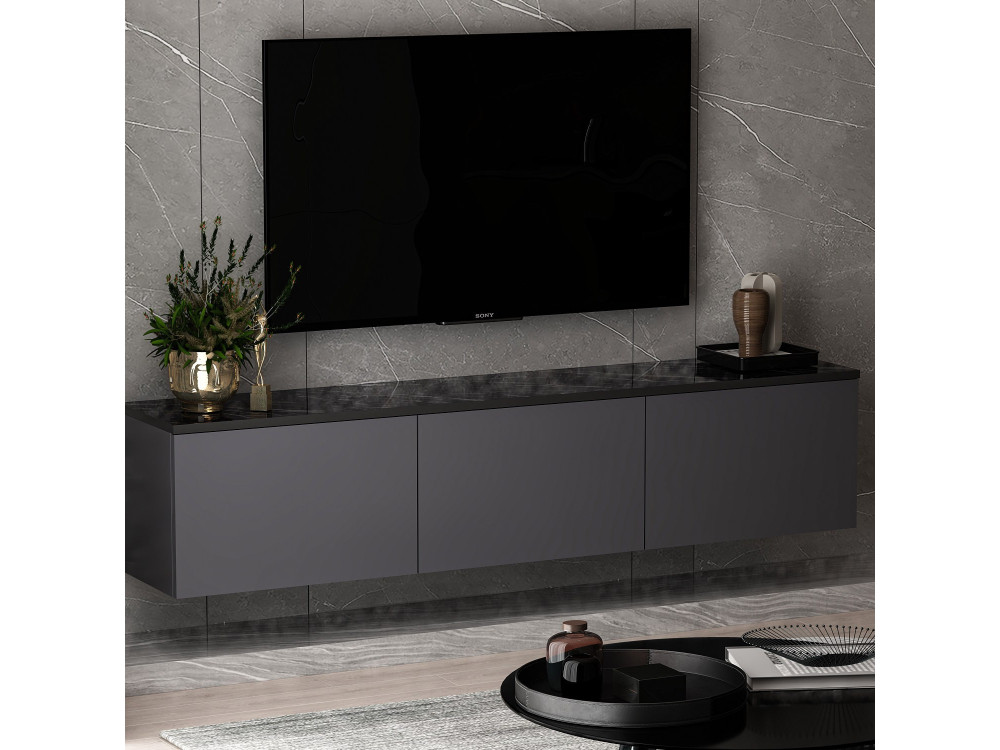 Neon" wooden TV stand 160 x 32 x 35 cm - Anthracite
