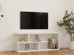 Cafu" wooden TV stand - 100 x 29 x 40 cm - White 2