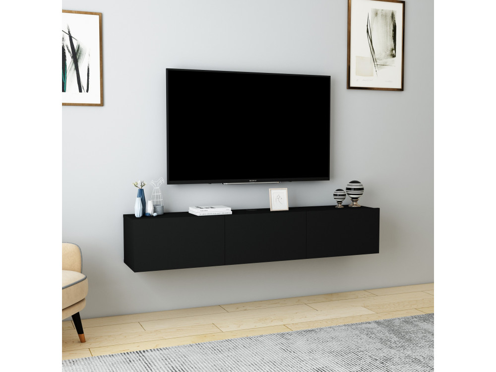 Denby" wooden TV stand - 160 x 31 x 29 cm - Black