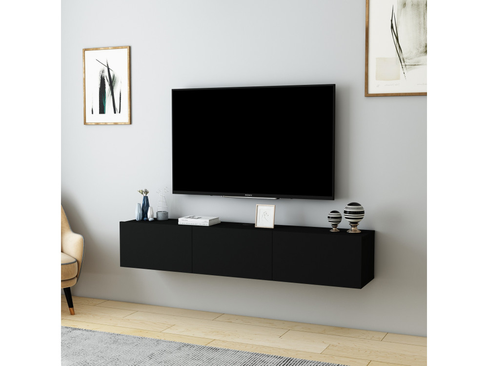 Denby" wooden TV stand - 160 x 31 x 29 cm - Black