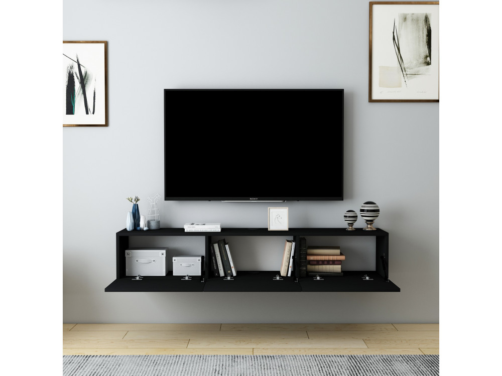 Denby" wooden TV stand - 160 x 31 x 29 cm - Black