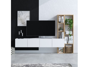 Pana" wooden TV stand - 182 x 32 x 25 cm - White, Oak 2