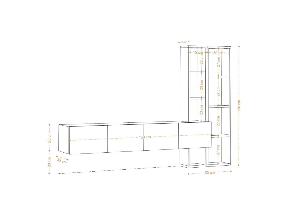 Pana" wooden TV stand - 182 x 32 x 25 cm - White, Oak