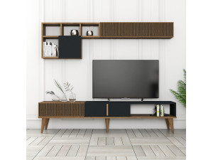 Milan" wooden TV stand - 180 x 35 x 40 cm - Walnut, Anthracite 2