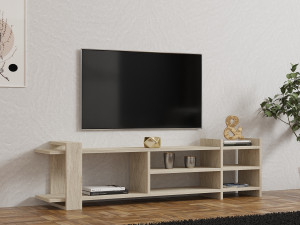Zeyna" wooden TV stand - 156 x 29 x 40 cm - Travertine 2