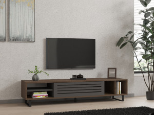 Eray" wooden TV stand - 160 x 40 x 35 cm - Walnut, Anthracite 2