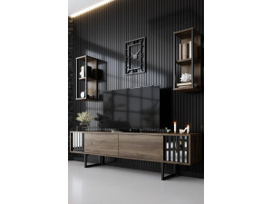 Chrome Line" wooden TV stand - 180 x 30 x 48 cm - WalnutBlack 2