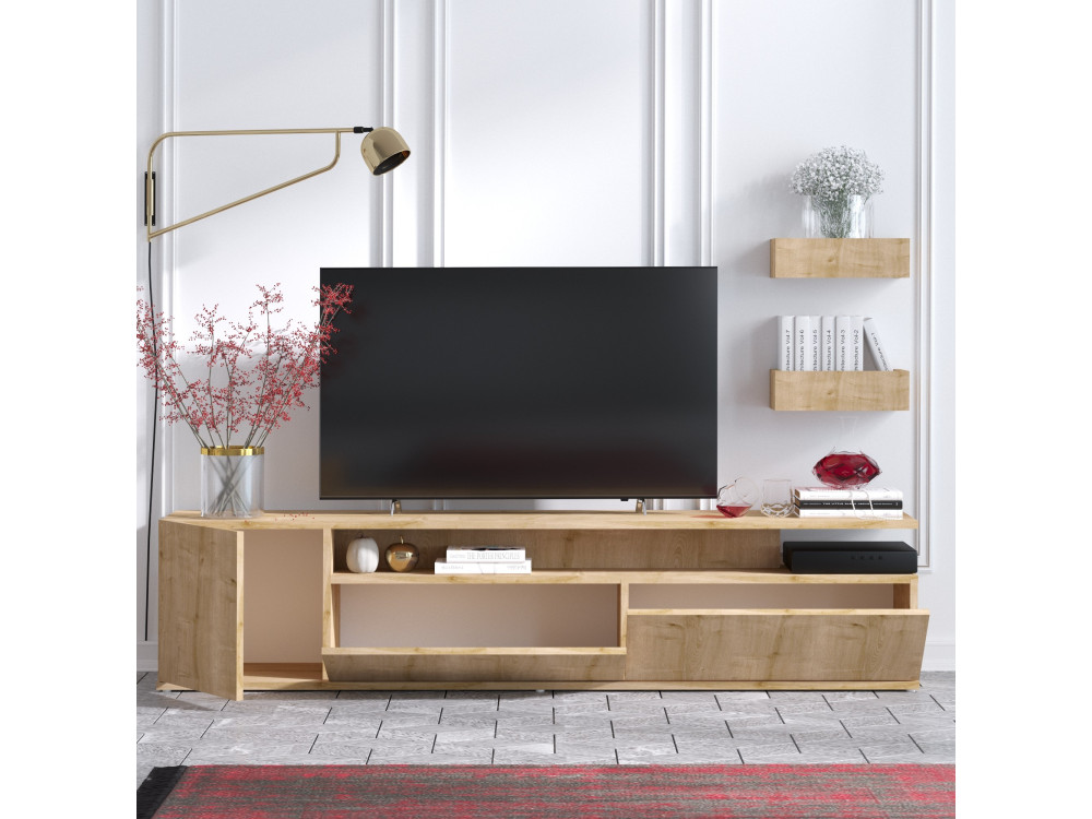Alika" wooden TV stand - 180 x 35 x 45 cm - Oak