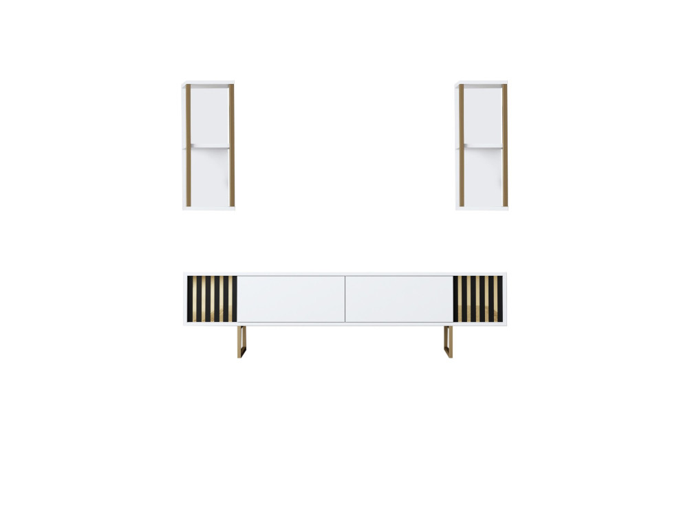 Gold Line" wooden TV stand - 180 x 30 x 48 cm - WhiteBlack