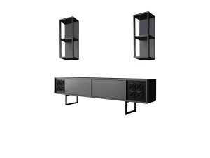Black Line" wooden TV unit - 180 x 30 x 48 cm - AnthraciteBlack