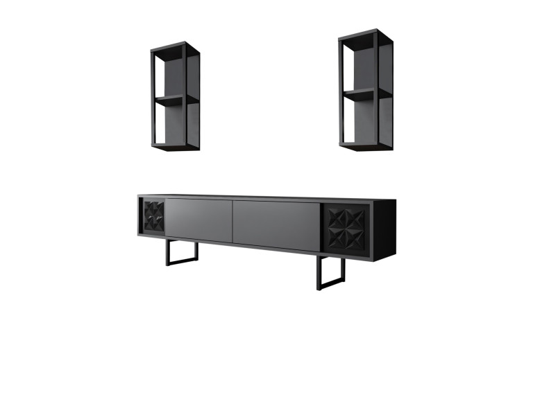 Black Line" wooden TV unit - 180 x 30 x 48 cm - AnthraciteBlack