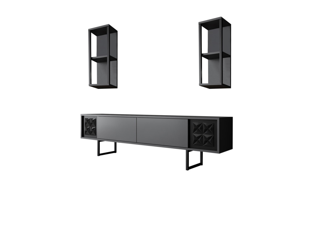 Black Line" wooden TV unit - 180 x 30 x 48 cm - AnthraciteBlack