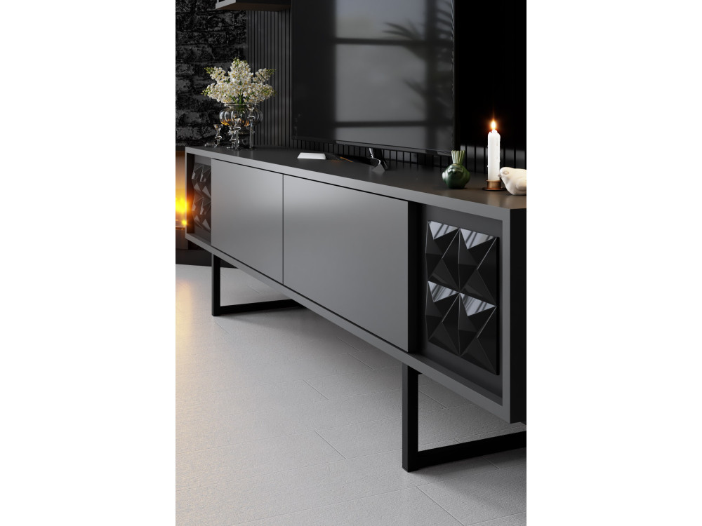 Black Line" wooden TV unit - 180 x 30 x 48 cm - AnthraciteBlack