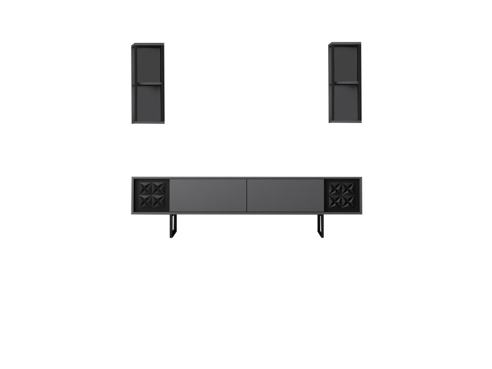 Black Line" wooden TV unit - 180 x 30 x 48 cm - AnthraciteBlack
