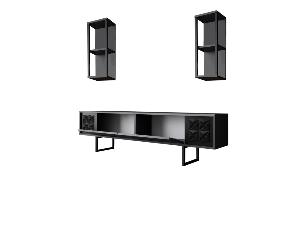 Black Line" wooden TV unit - 180 x 30 x 48 cm - AnthraciteBlack