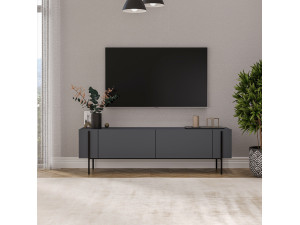 Herman" wooden TV stand - 160 x 31 x 45 cm - Charcoal grey 2