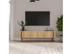 Herman" wooden TV stand - 160 x 31 x 45 cm - Beige 2