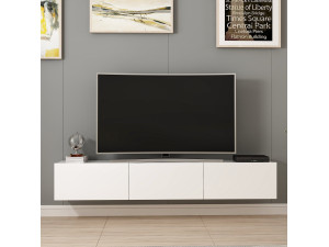 Rigel" wooden wall-hung TV stand - 180 x 32 x 30 cm - White 2