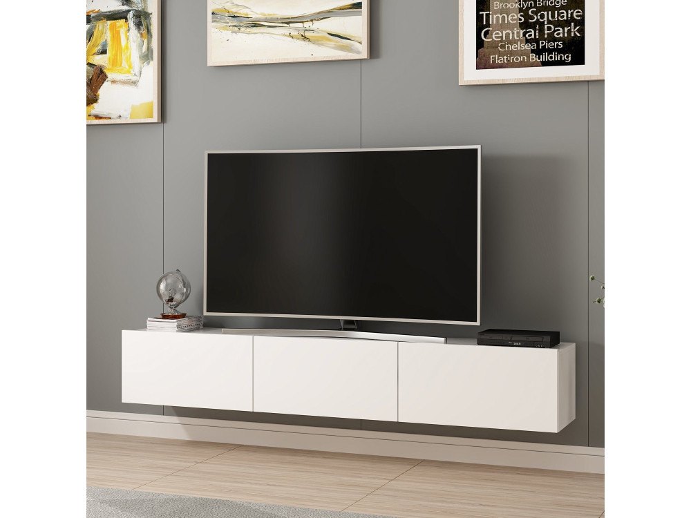 Rigel" wooden wall-hung TV stand - 180 x 32 x 30 cm - White