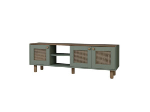 Bohemian" wood and cane TV stand - 160 x 40 x 56 cm - Green