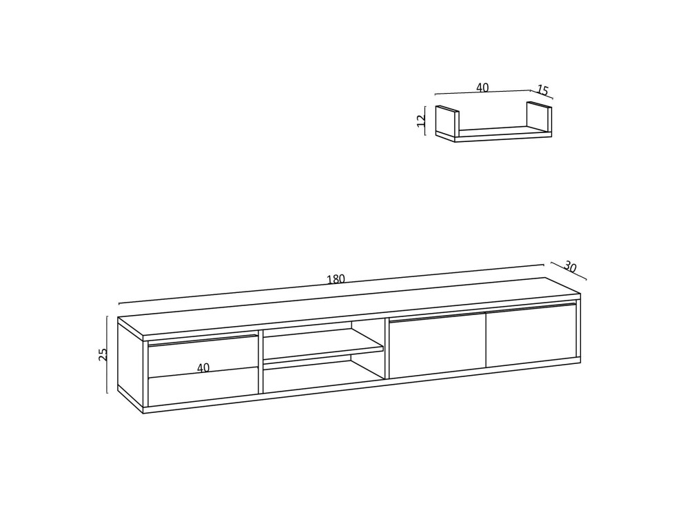 Heka" wall-hung TV cabinet with wooden shelf - 180 x 30 x 25 cm - Beige