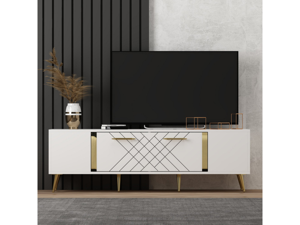 Detas" wooden TV stand - 150 x 35 x 48 cm - Gold