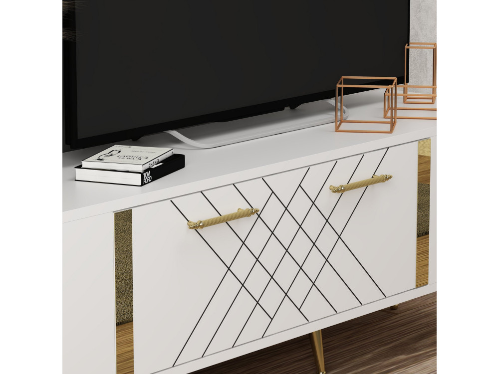 Detas" wooden TV stand - 150 x 35 x 48 cm - Gold