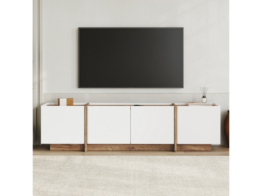 Lowen" wooden TV stand - 180 x 35 x 46 cm - White / Atlantic Pine