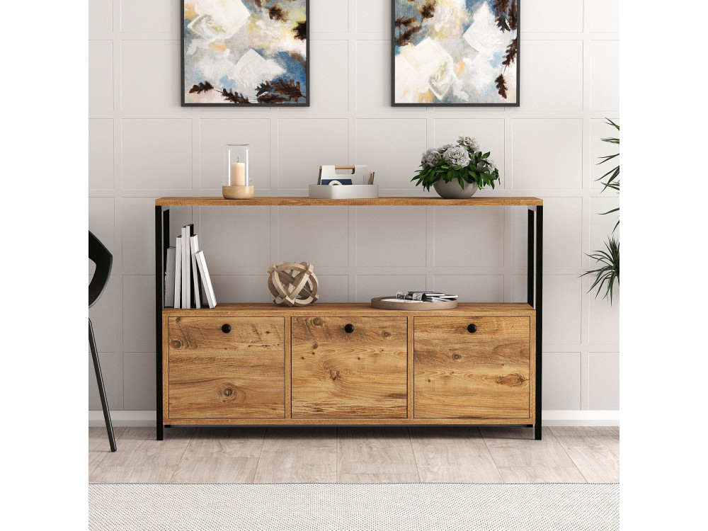 Nero" wooden sideboard - 120 x 30 x 75 cm - Black Atlantic pine