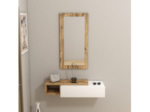 Console with wooden mirror "Vien" - 82 x 29 x 15 cm - White 2