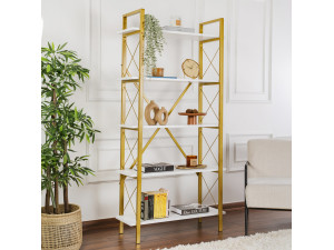 Elysian" wooden bookcase - 90 x 33 x 180 cm - White gold 2