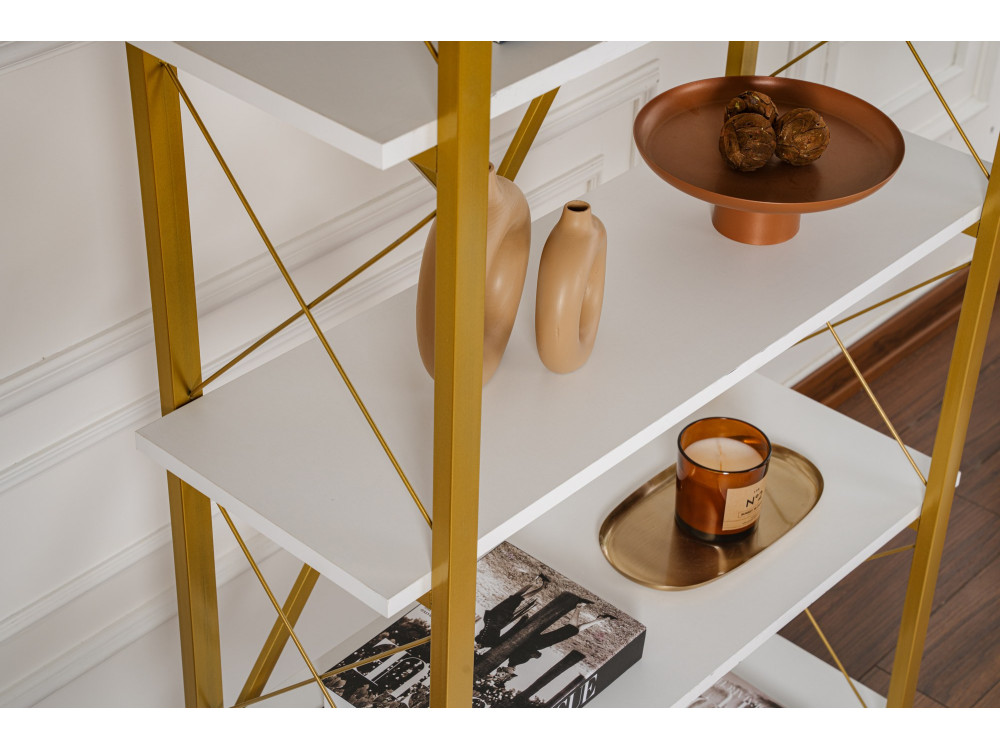 Elysian" wooden bookcase - 90 x 33 x 180 cm - White gold