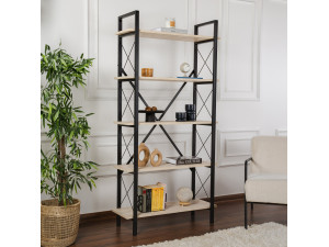 Elysian" wooden bookcase - 90 x 33 x 180 cm - TravertineBlack 2