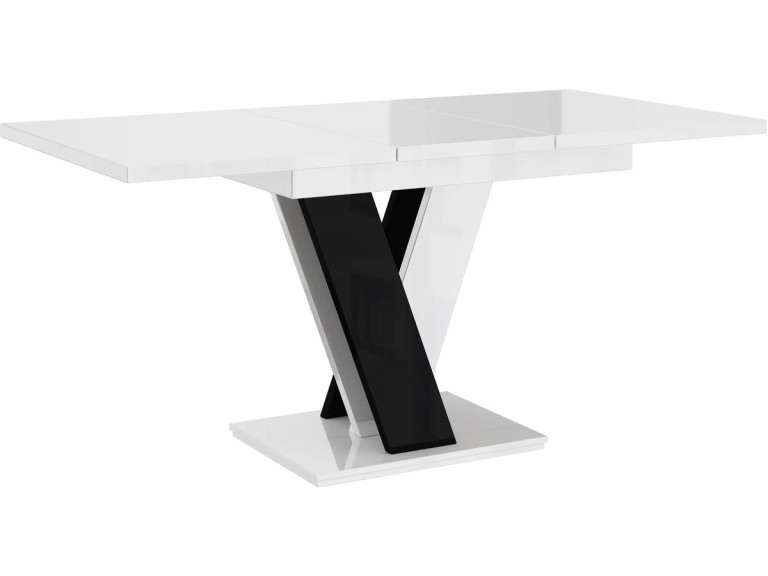 Extendable dining table "Masiv" - 120/160 x 80 x 75 cm - Glossy white/Glossy black