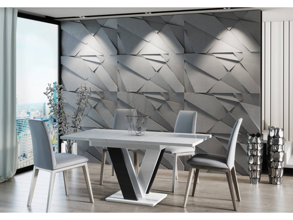 Extendable dining table "Masiv" - 120/160 x 80 x 75 cm - Glossy white/Glossy black