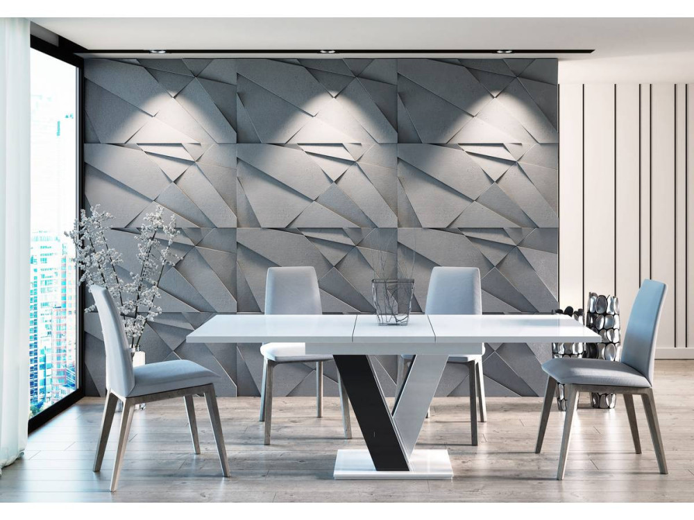 Extendable dining table "Masiv" - 120/160 x 80 x 75 cm - Glossy white/Glossy black