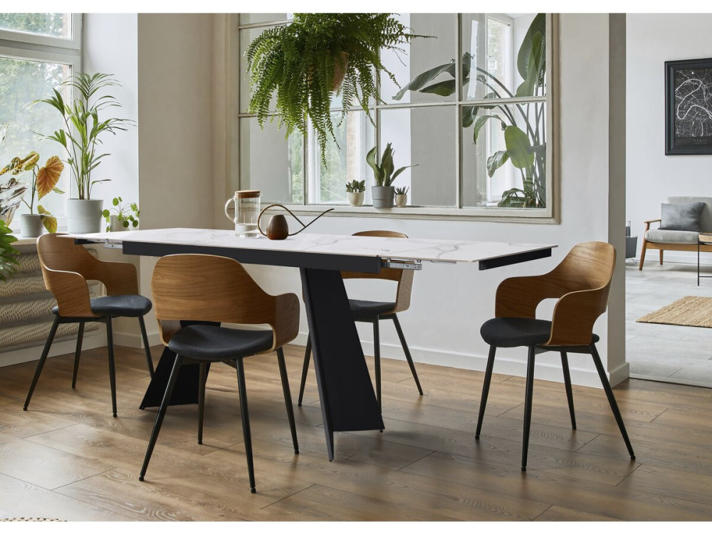 Equinoxe" extendable ceramic dining table for 6 to 10 people - Grey marbled white