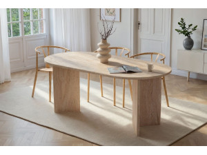 Sablin" wooden dining table - 180 x 89 x 75 cm - Travertine 2
