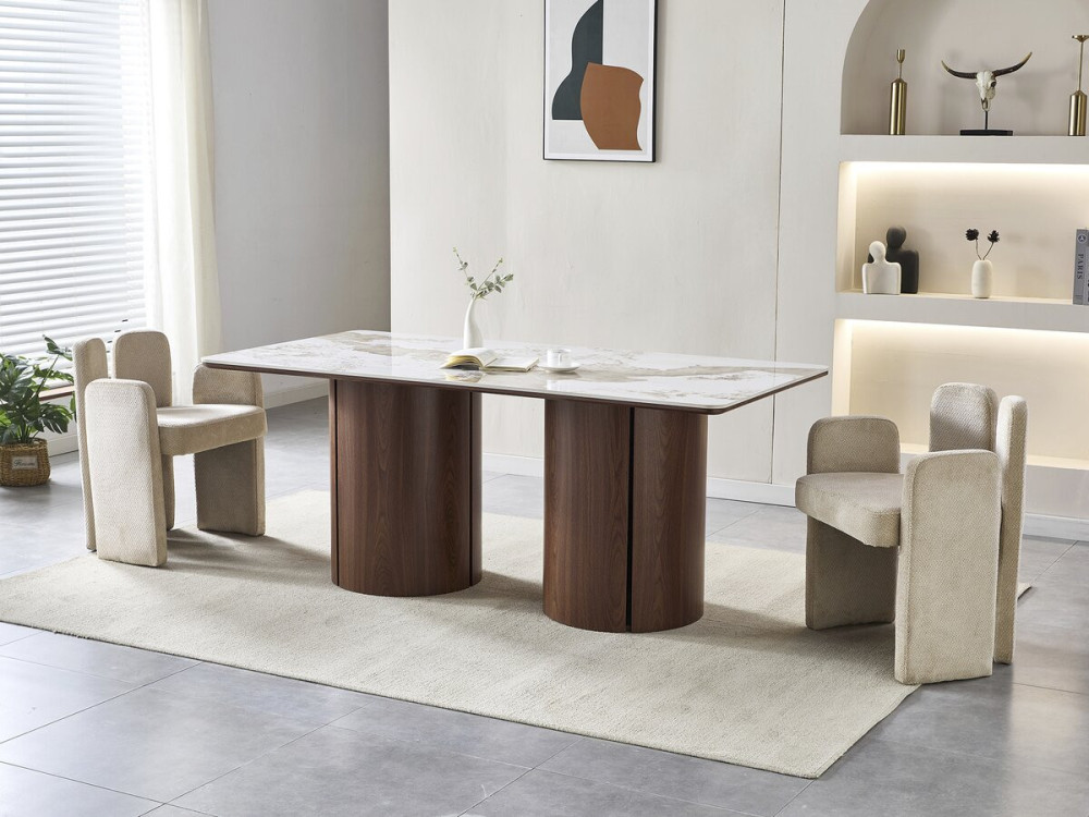 Pendora "Milano" rectangular ceramic dining table - 6 seats - Brown