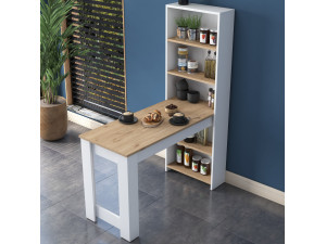 Jong" wooden dining table with shelves - 120 x 54 x 154 cm - Brown 2