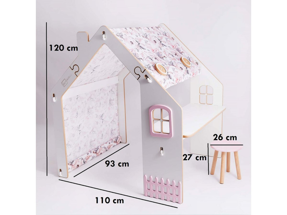 Bianelli wooden children's playhouse with desk - 114 x 93 x 120 cm - White / Pink