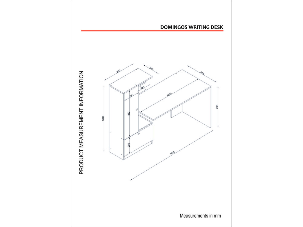 Domingos" wooden desk - 149 x 61 x 73 cm - White