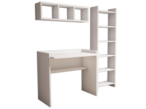 Matilda" wooden study desk with bookcase and wall shelf - 90 x 58 x 80 cm - White