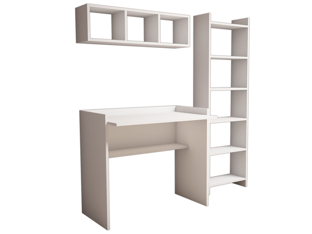 Matilda" wooden study desk with bookcase and wall shelf - 90 x 58 x 80 cm - White