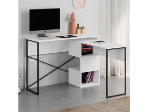 Badau" modular wooden desk - 110 x 102 x 77 cm - White 2
