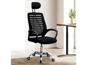 Sébastien" height-adjustable ergonomic office chair with headrest - Black 2