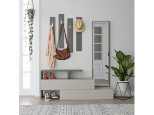 Ramda" hall cabinet with wooden mirror - 137 x 35 x 154 cm - Anthracite grey 2