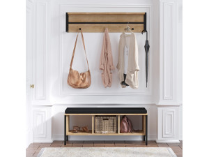 Shana" entrance unit with wooden seat - 100 x 35 x 43 cm - Beige 2