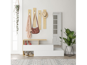 Ramda" hall cabinet with wooden mirror - 137 x 35 x 154 cm - Beige 2