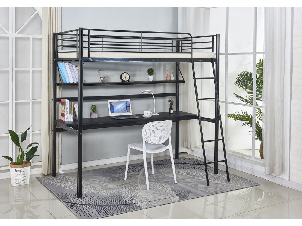 Alona loft bed with desk - 90 x 190 cm - Black